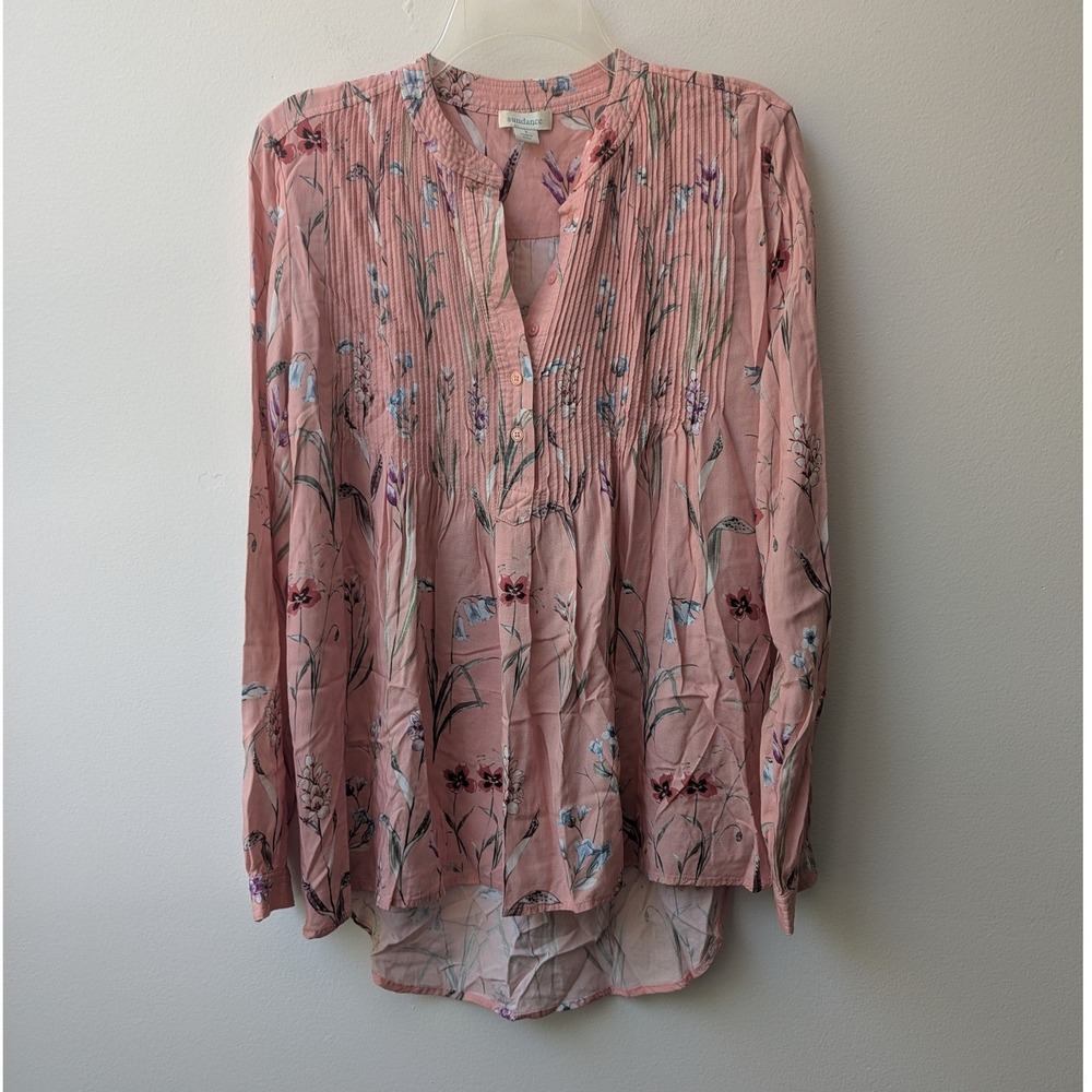 Sundance Blouse Pink Floral Pintuck Pleated Rayon Sz S Boho Cottagecore